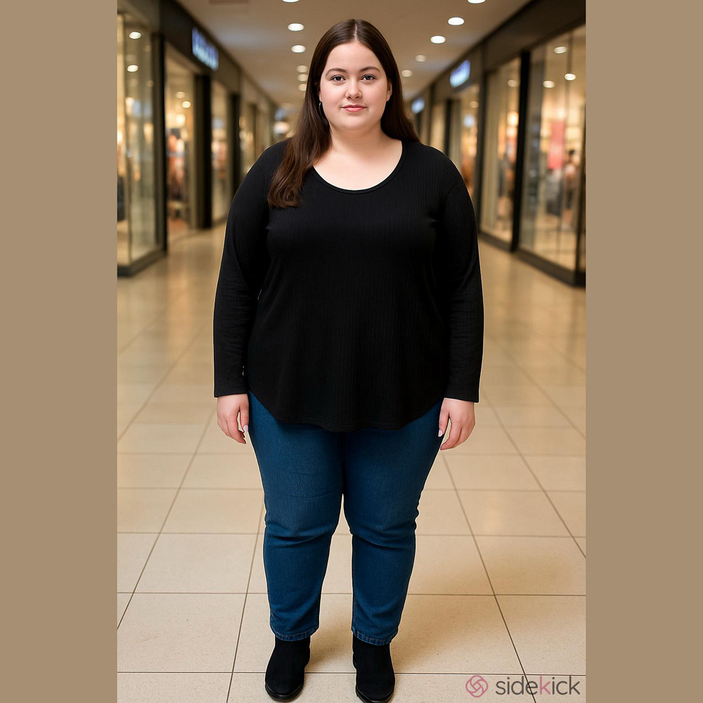 Evri Plus Size Ribbed Black Thin Long Sleeve Sweater Women’s (Sz 1X)